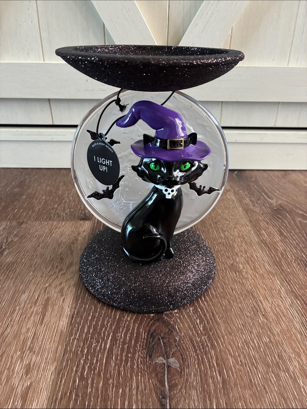 Bath & Body Works Halloween 3 Wick Candle Holder. Cat and Moon Pedestal. New - Picture 2 of 3